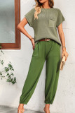 Plain Pocket Knit Top With Joggers 2pcs Pant Set