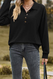 Plain Jacquard Button Pullover Sweatshirt