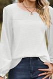Plain Jaquard Splicing Waffle Knit Long Sleeves Top