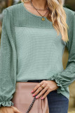 Plain Jaquard Splicing Waffle Knit Long Sleeves Top