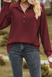 Plain Jacquard Button Pullover Sweatshirt