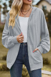 Plain Jacquard Open Zipper Slope Shoulder Hooded Jacket