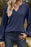 Plain V Neck Splicing Jacquard Sleeves Top
