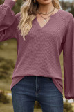 Plain V Neck Splicing Jacquard Sleeves Top