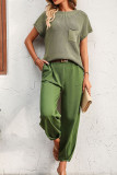 Plain Pocket Knit Top With Joggers 2pcs Pant Set