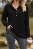 Plain Jacquard Button Pullover Sweatshirt