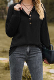 Plain Jacquard Button Pullover Sweatshirt
