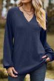 Plain V Neck Splicing Jacquard Sleeves Top