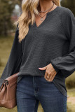 Plain V Neck Splicing Jacquard Sleeves Top