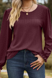 Plain Jaquard Splicing Waffle Knit Long Sleeves Top