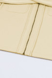 Apricot Flap Pocket Drawstring Hood Zip Up Jacket