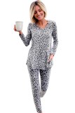 Leopard Animal Print V Neck Pullover and Pants Lounge Set
