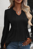 Puff Sleeves U Neck Plain Ruffle Top