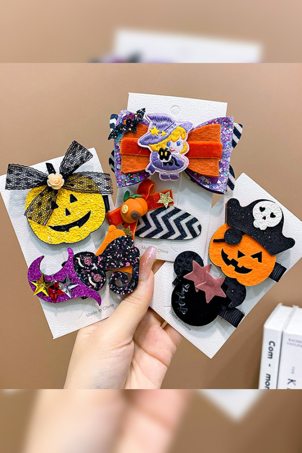 Halloween Pumpkin Bat Hair Clip