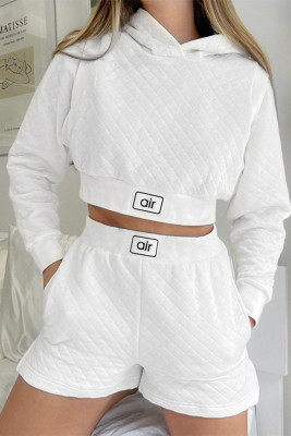 White Long Sleeves Hoodie with Short 2pcs Set