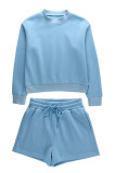 Plain Long Sleeves Sweatshirt and Short 2pcs Set