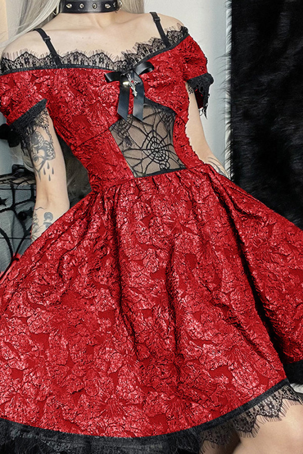 Hallowee Goth Style Lace Spaghetti Dress