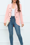 Front Open Ruffle Button Plain Suit Coat