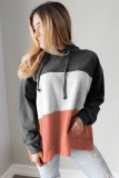 Multicolor Color Block Pocketed Side Slit Hoodie