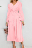 Plain V Neck Splicing Dress with Belt