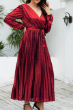 V Neck Smocked Puff Sleeves Satin Dress