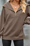 Half Zipper Collar Ribbed Knitting Sweatshirt