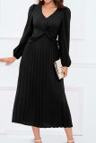 Plain V Neck Twisted Pleated Maxi Dress