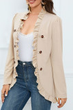 Front Open Ruffle Button Plain Suit Coat
