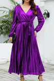 V Neck Smocked Puff Sleeves Satin Dress
