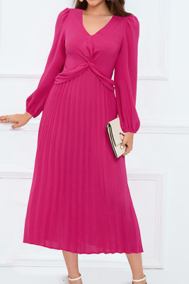 Plain V Neck Twisted Pleated Maxi Dress