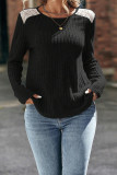 Plain Lace Splicing Rib Long Sleeves Top