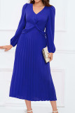 Plain V Neck Twisted Pleated Maxi Dress