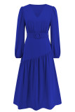 Plain V Neck Splicing Dress with Belt