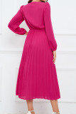 Plain V Neck Twisted Pleated Maxi Dress