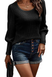 Plain Lantern Sleeves Rib Long Sleeves Top