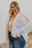 White Crinkle Colorblock Chest Pocket Plus Size Shirt