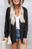 Black Heather Knit Pocketed Button Front Cardigan