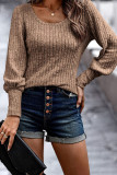 Plain Lantern Sleeves Rib Long Sleeves Top