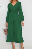 Plain V Neck Splicing Dress with Belt