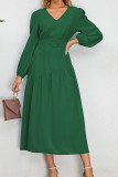 Plain V Neck Splicing Dress with Belt