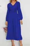 Plain V Neck Splicing Dress with Belt