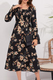 Smocked Long Sleeves Floral Maxi Dress