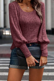Plain Lantern Sleeves Rib Long Sleeves Top