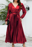 V Neck Smocked Puff Sleeves Satin Dress