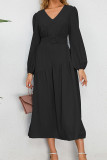 Plain V Neck Splicing Dress with Belt