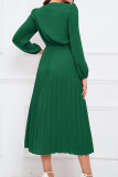 Plain V Neck Twisted Pleated Maxi Dress