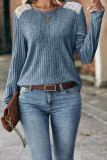 Plain Lace Splicing Rib Long Sleeves Top