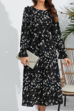 Ruffle Flower Smocked Long Dress