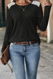 Plain Lace Splicing Rib Long Sleeves Top
