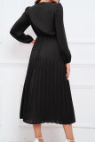 Plain V Neck Twisted Pleated Maxi Dress